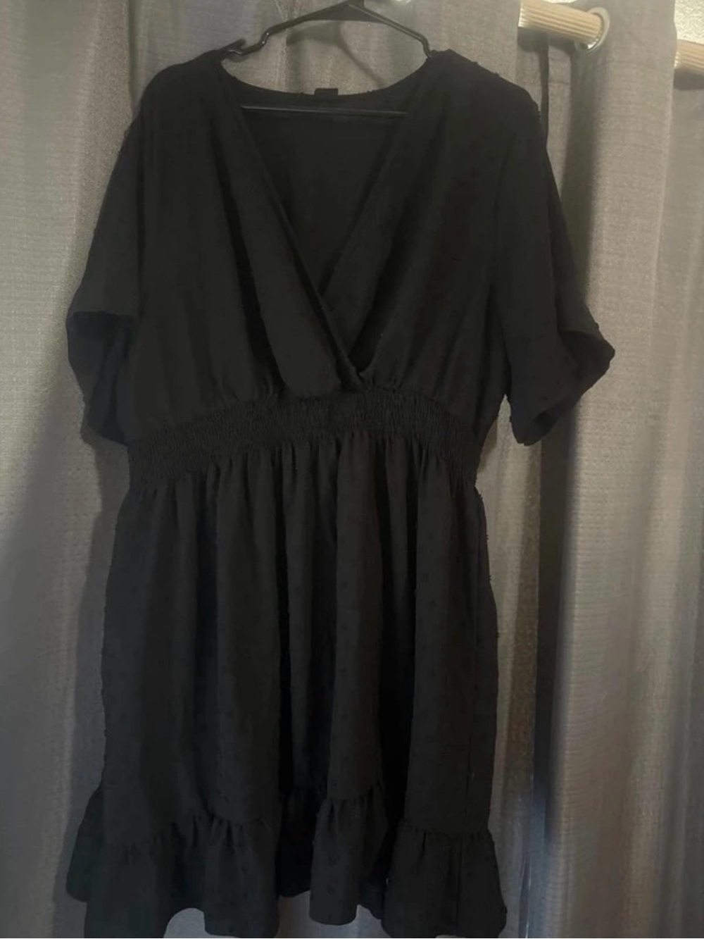 Amazon Black V-Neck Smocked Waist Short Sleeve Dress